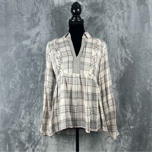 Women's Pink Plaid Long Sleeve Collared Popover